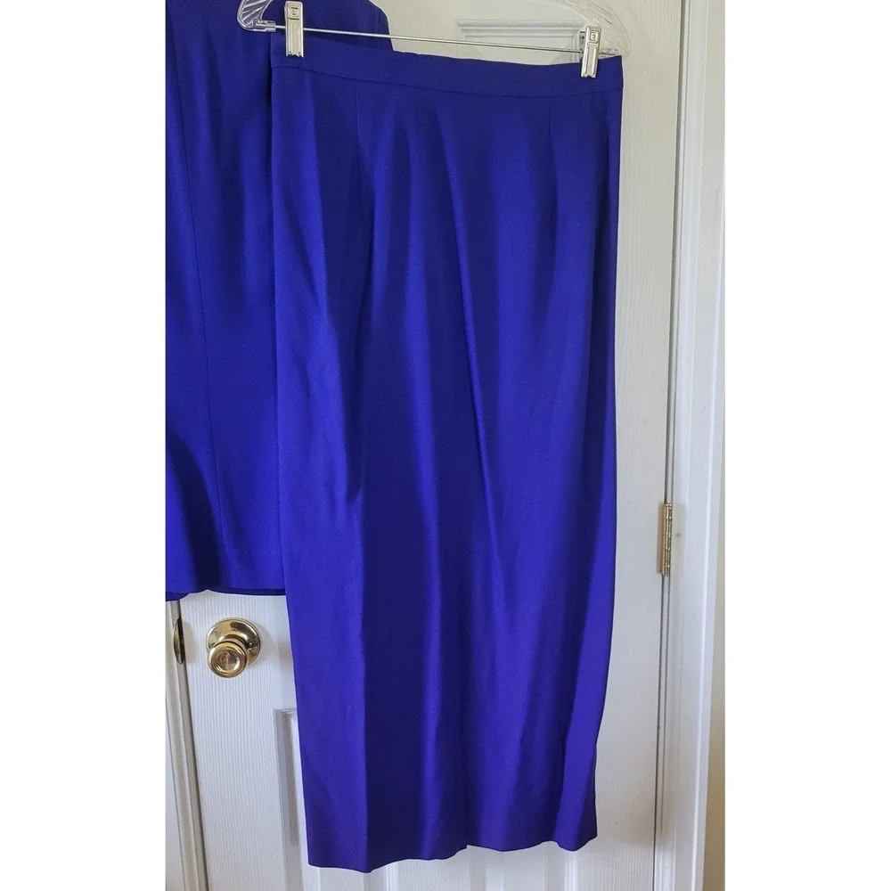 Vintage Royal‎ Blue Skirt Suit Short Sleeve Embroidered Beaded 2pc Size 14 USA